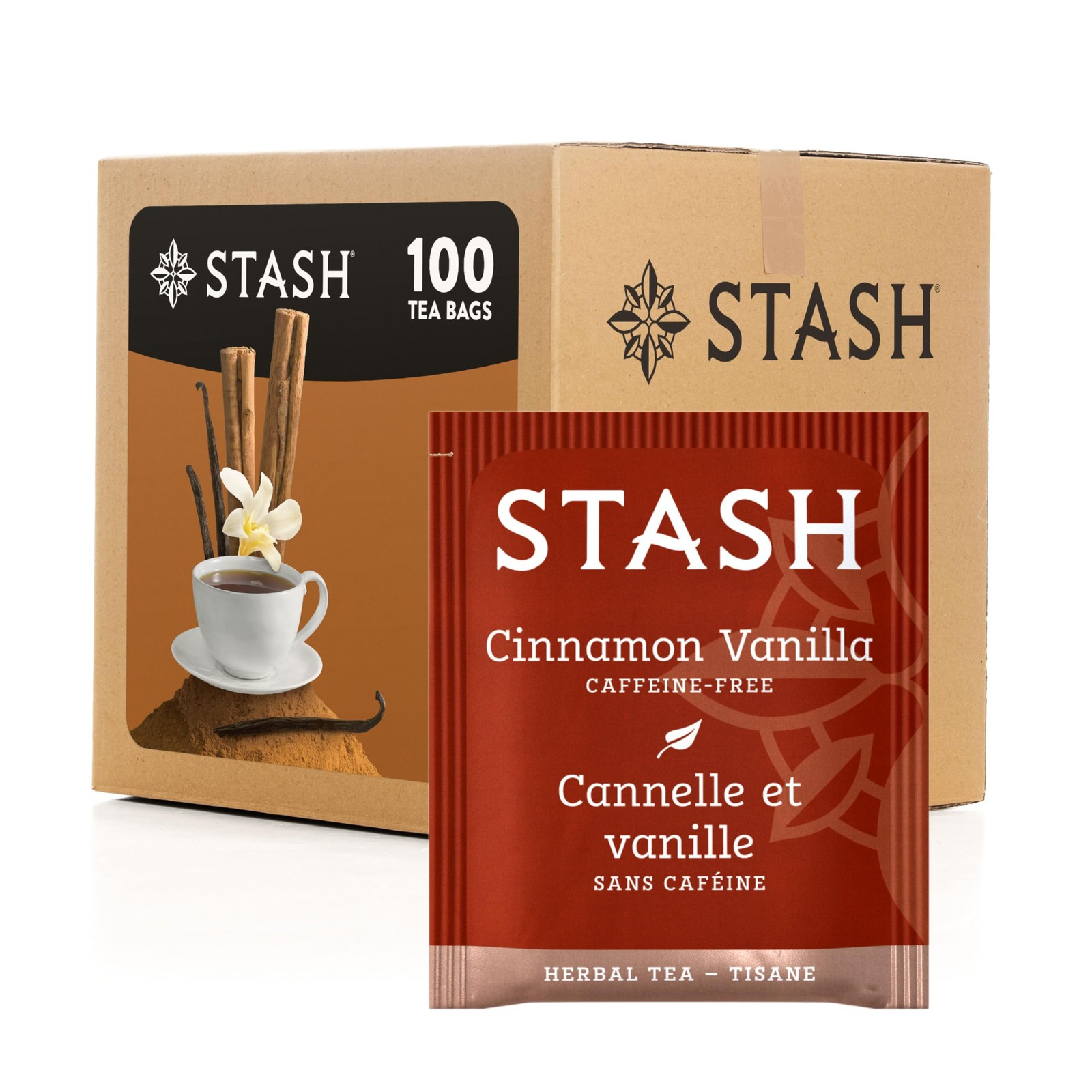 Stash Tea Cinnamon Vanilla Herbal Tea, Box of 100 100 Count (Pack 1)