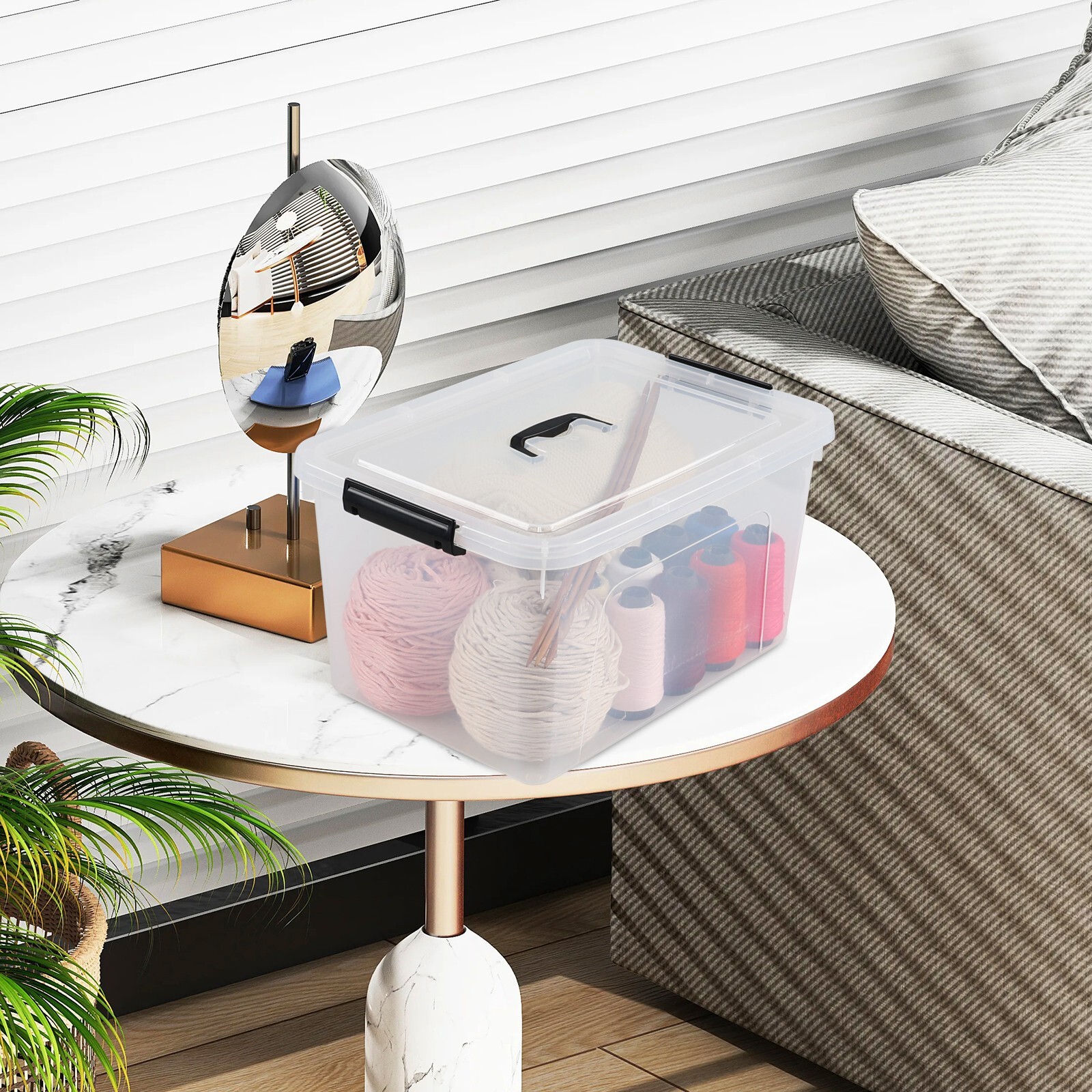 Cand 4 Pack 18 L Plastic Storage Bin with Lid, Clear Latching Box