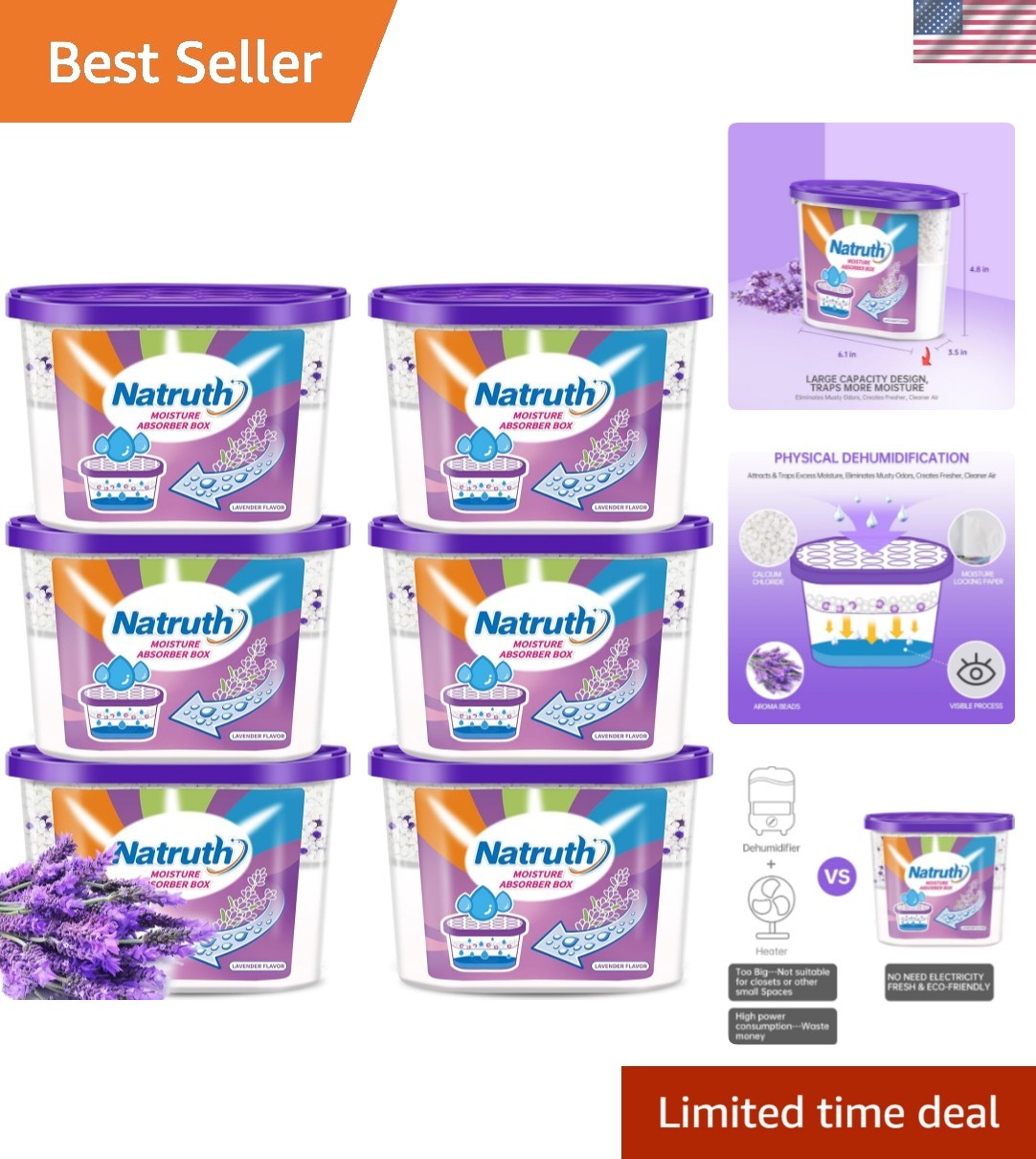Moisture Absorbers With Lavender Scent,12.5OZ*6-Pack Portable Closet Dehumidi…