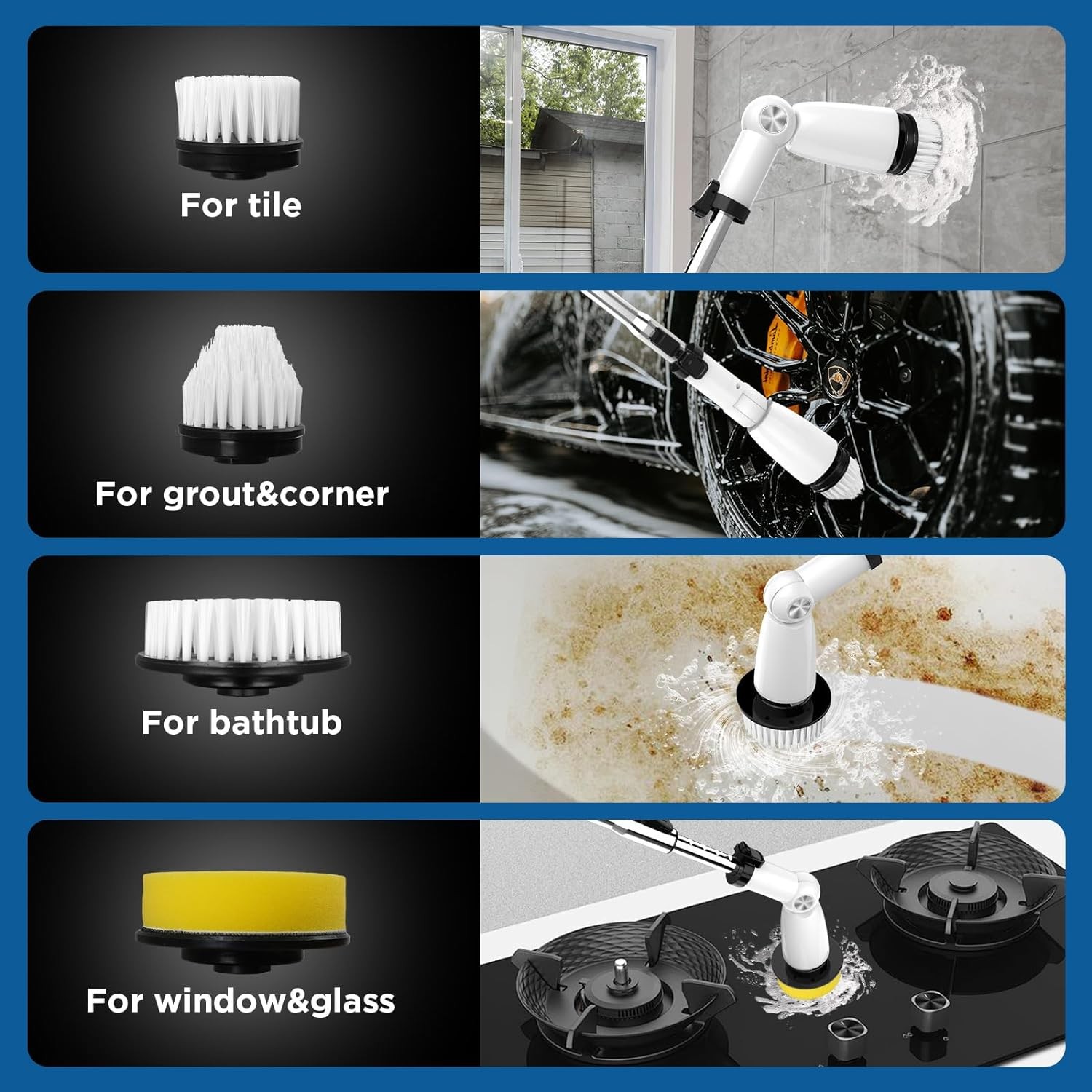 Swtroom Electric Spin Scrubber, Extendable Handle, 2 Speed USB-C HK036-A – White