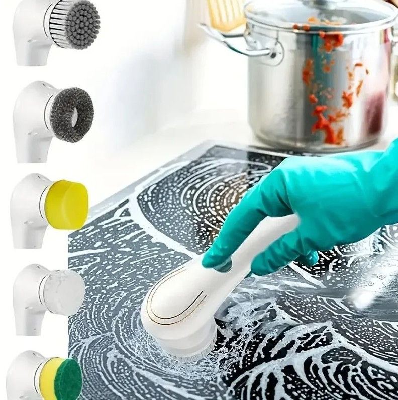 1Set Five-in-One Multifunctional Electric Cleaning Brush for Bathroom & Kitchen
