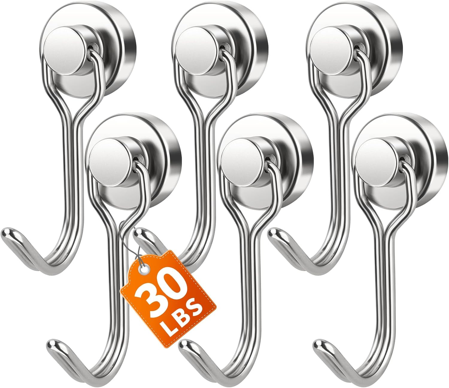 FINDMAG Magnetic Hooks for Cruise Cabins, 6 Pack 30 LB+ Magnet Hooks | Silver Ma