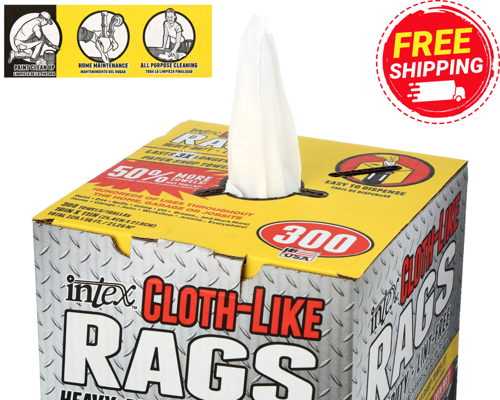 Cloth-Like Rags in a Box 600 Towels, 10″x11″ Heavy-Duty Trapos Tipo Tela