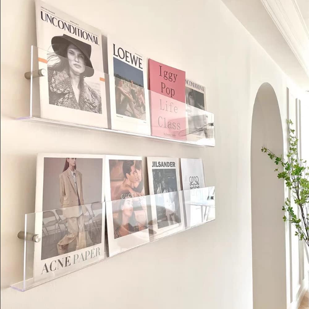Acrylic Wall Mounted Magazine Rack 24 Inch Clear Floating Shelf