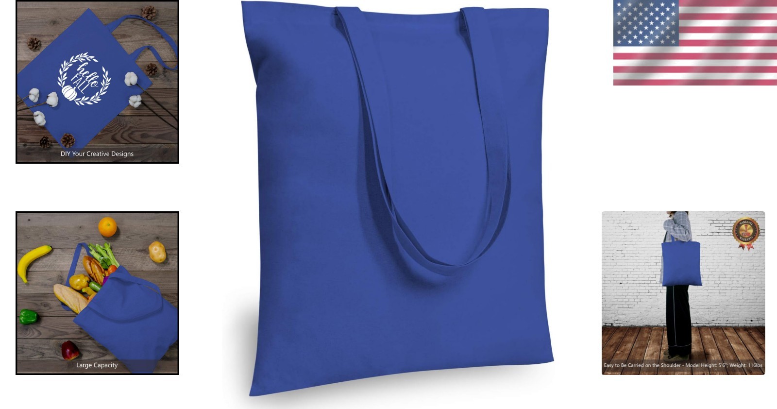 Lightweight 5-Pack of Durable Blue Cotton Shopping Bags for Sustainable Living