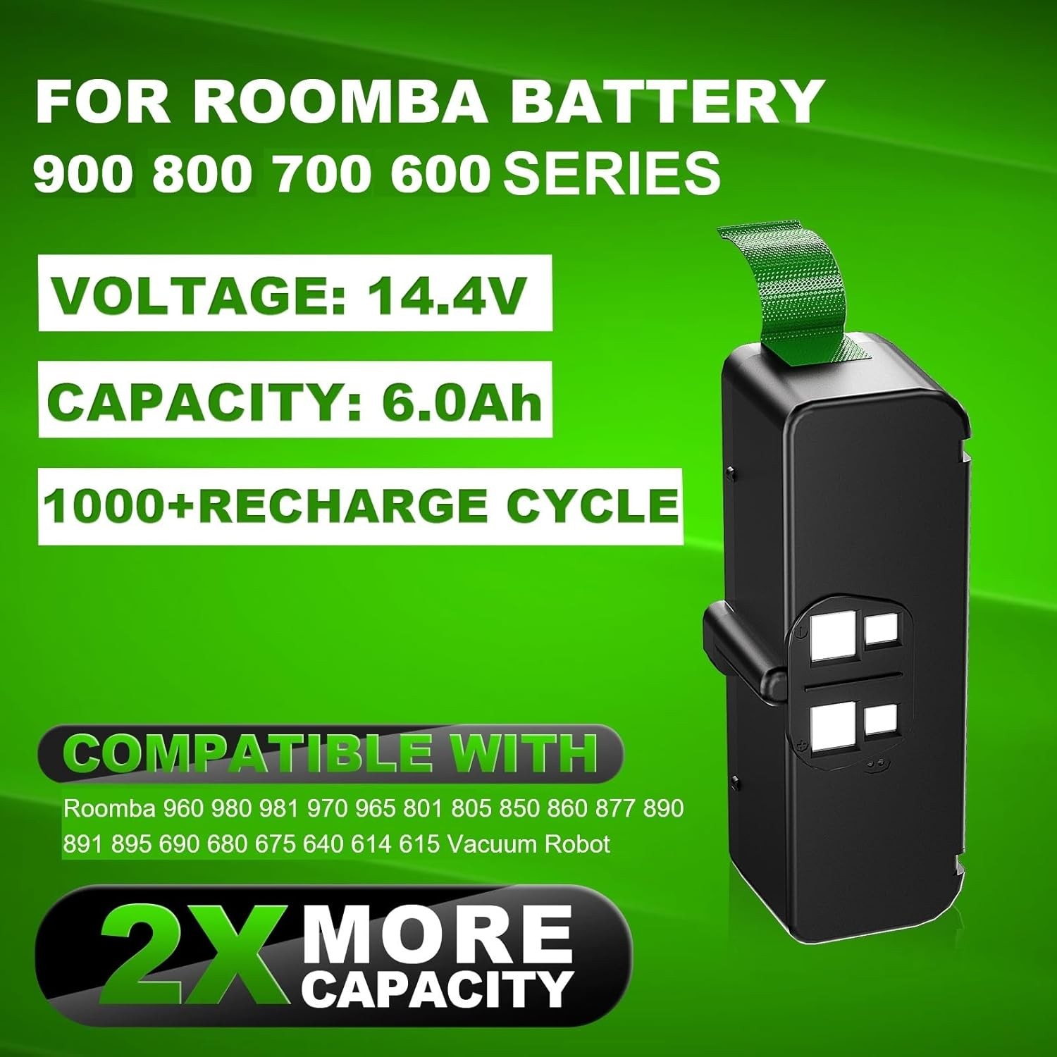 14.4V 6.0Ah Battery For iRobot Roomba 960 980 981 970 965 801 805 850 860 877