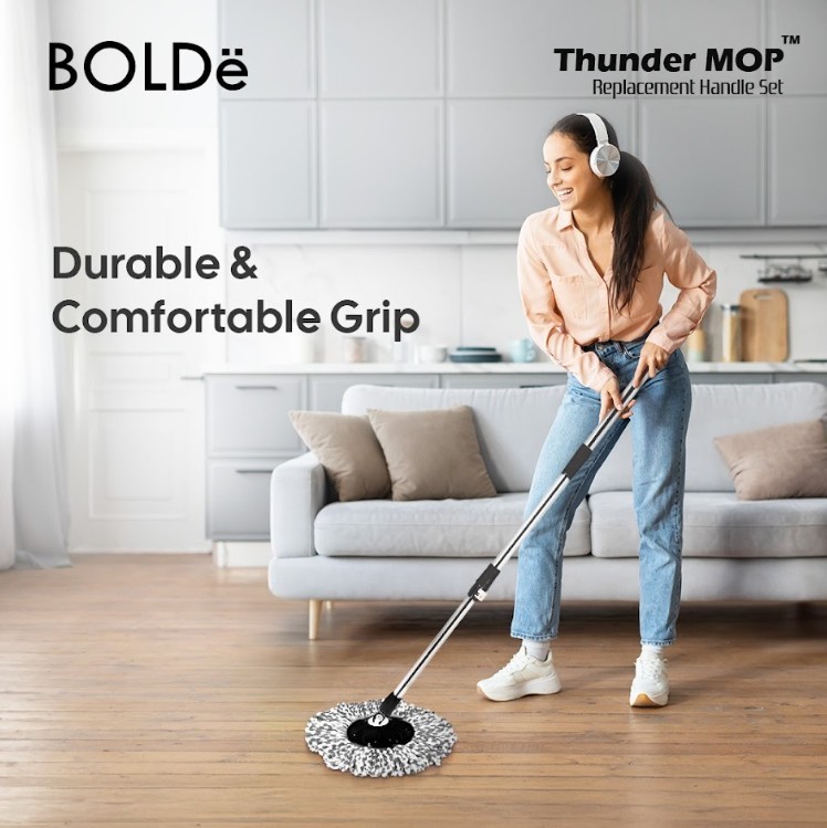 Thunder Mop Dual-Sided Spin System Stackable 6L Mop Bucket Set/3Microfiber Heads