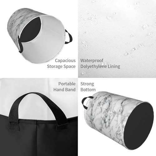 Laundry Hamper Bag With Waterproof Liner – Round S(38L) Black And White Marble