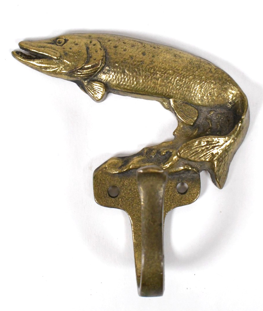 Vtg Pike Fish Solid Brass Wall Mount Coat Hat Hook Hanger Man Cave