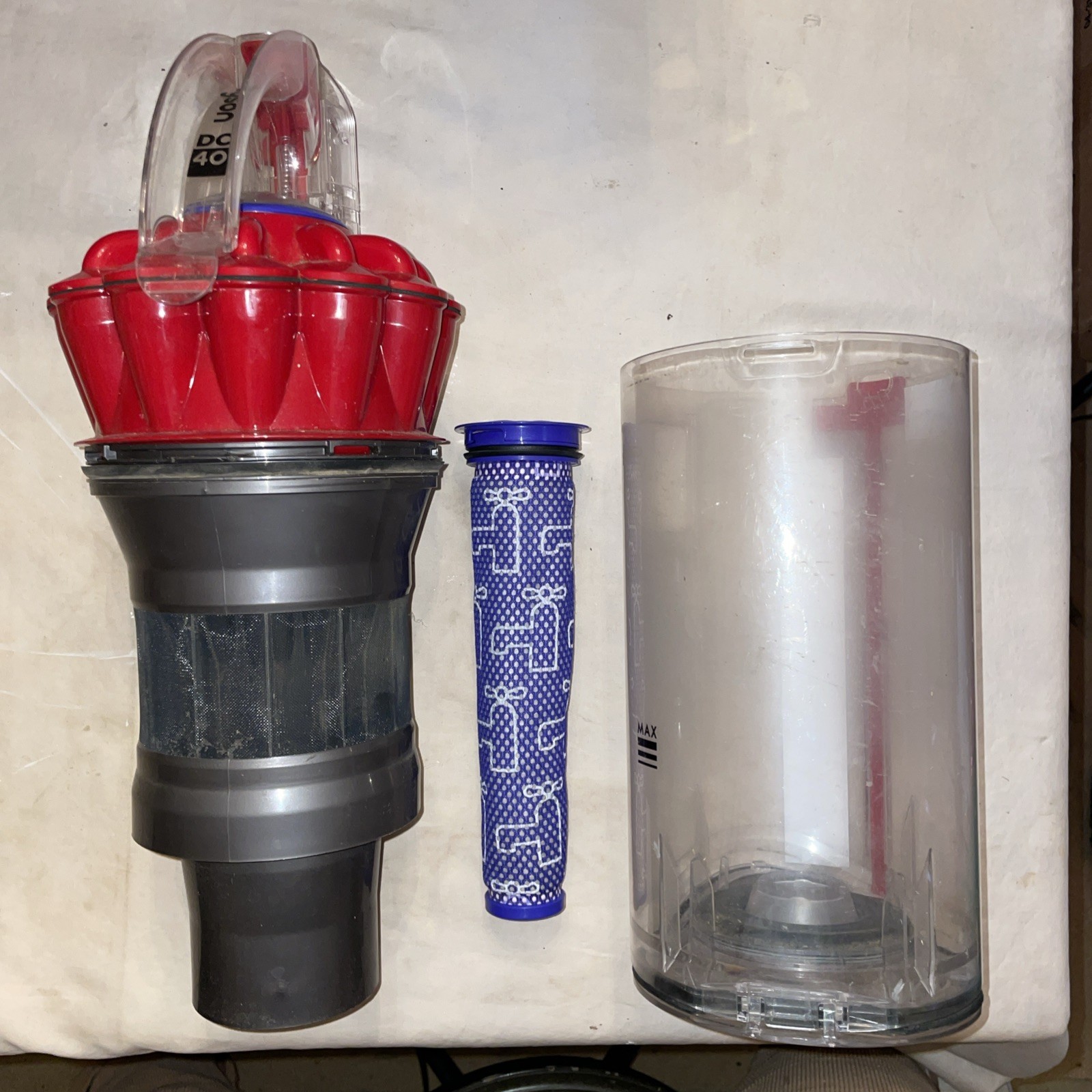 Dyson DC40 UP16 UP19 CANISTER DIRT DUST BIN w/ CYCLONE OEM 966460-10 Red Filter