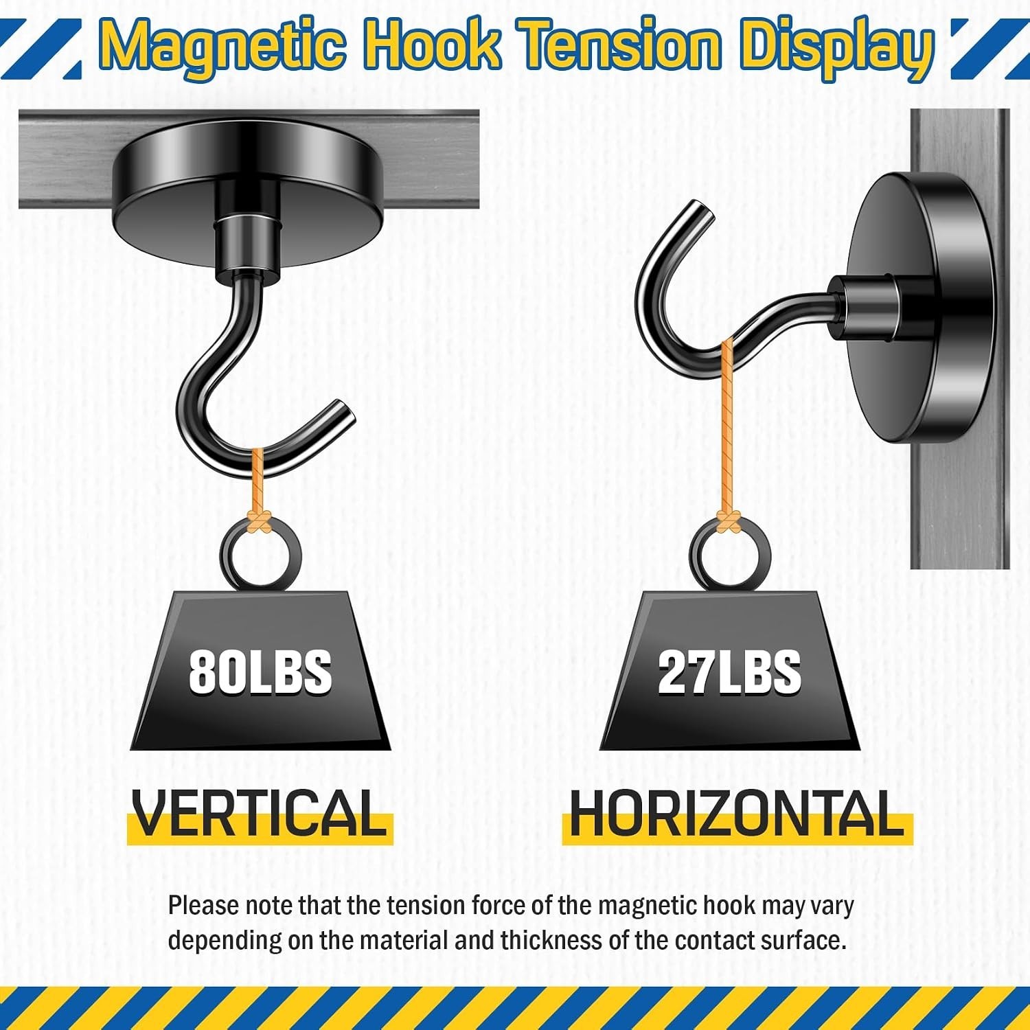 Black Magnetic Hooks, 80LB Capacity, 6 Pack for Cruise Cabins