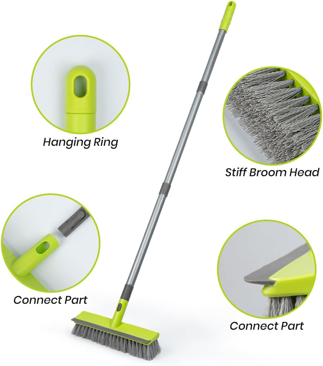 Floor Scrub Brush with 57″ Long Handle, 2 in 1 Scrape and Deck Brush Floor Scrub