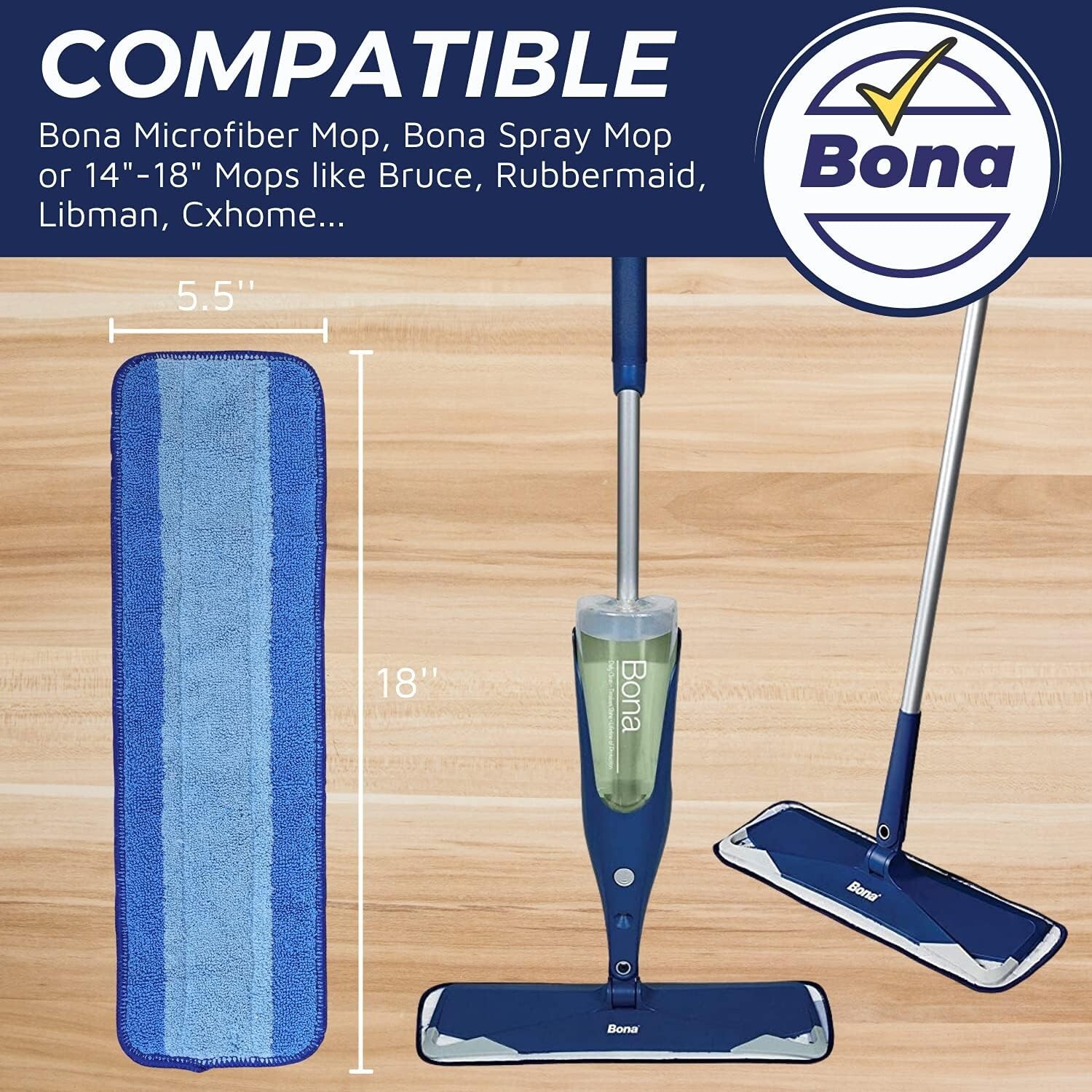 BONA (1-Pack) Mop Microfiber Deep Cleaning Pad for Hardwood, Hard Surface Floors