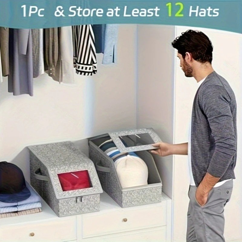 1/2x Stackable Hat Storage Organizer for Baseball Caps 24 Caps Hat Box with Lid