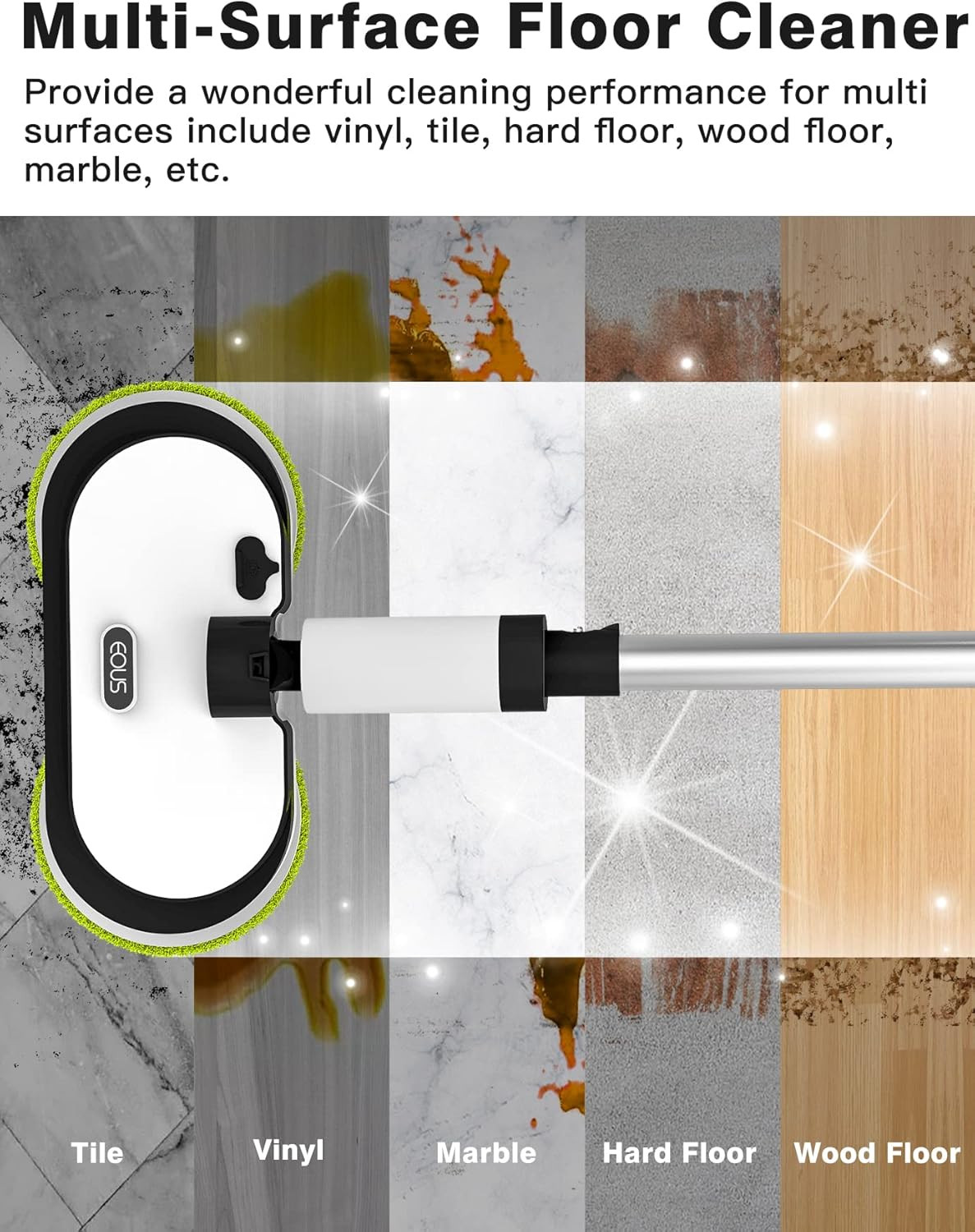 Cordless Electric Mop with LED Light, Water Sprayer & 60 Min Battery Life