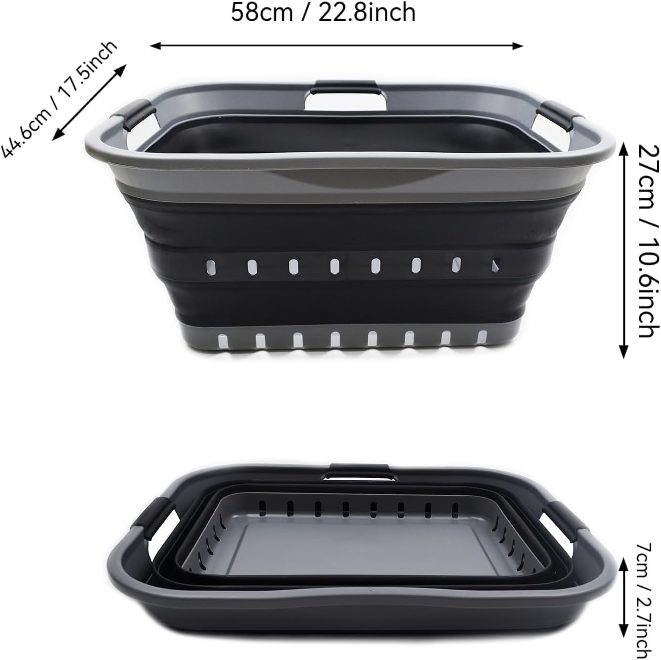 42L Collapsible Laundry Basket Foldable Pop Up Storage Hamper Gray Black