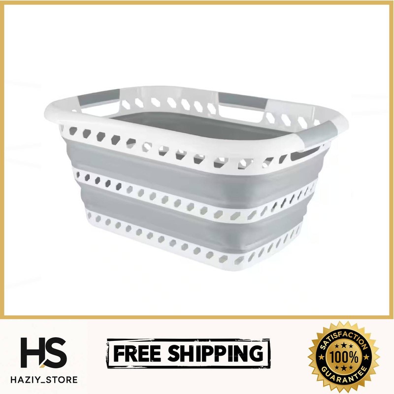 Laundry 360 Collapsible Laundry Basket White Grey Foldable Storage 27217