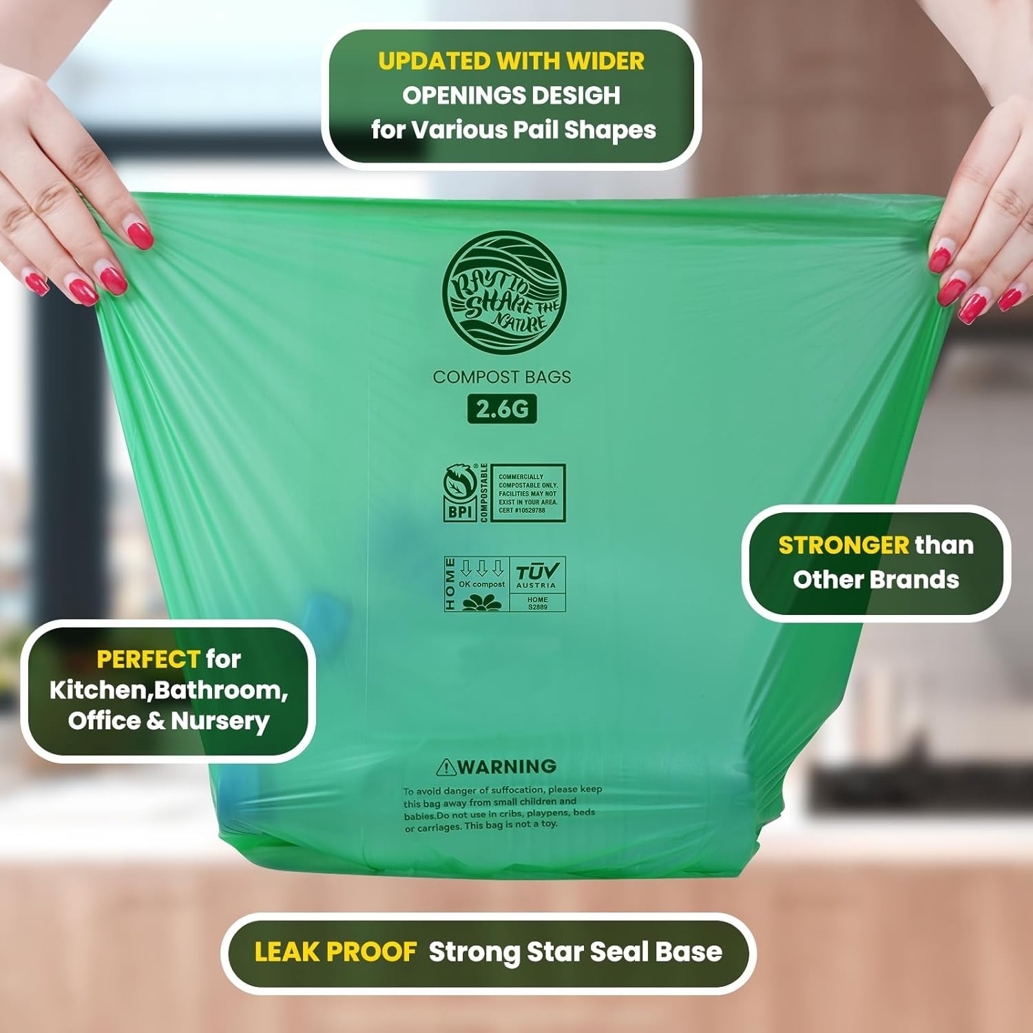 Eco-Friendly 2.6 Gallon Compostable Trash Bags, 240 Count for Sustainable Living