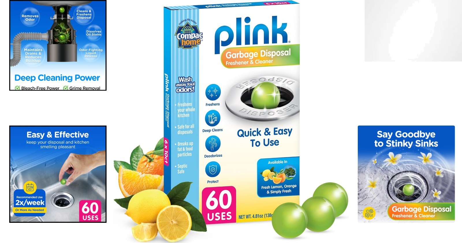 Plink 60ct Garbage Disposal Cleaner & Deodorizer – Assorted Biodegradable Scents