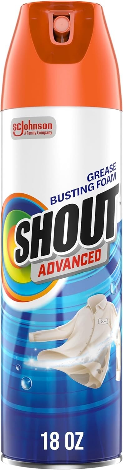 2 Shout Advanced Foaming Grease and Oil Stain Remover for Clothes, 18 oz, Red