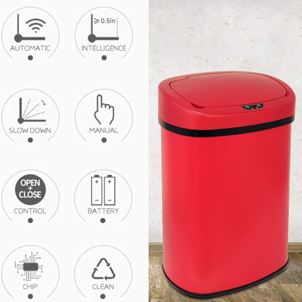 13 Gal Stainless Kitchen Trash Can Touch Free Automatic Sensor 50L Trash Can Red