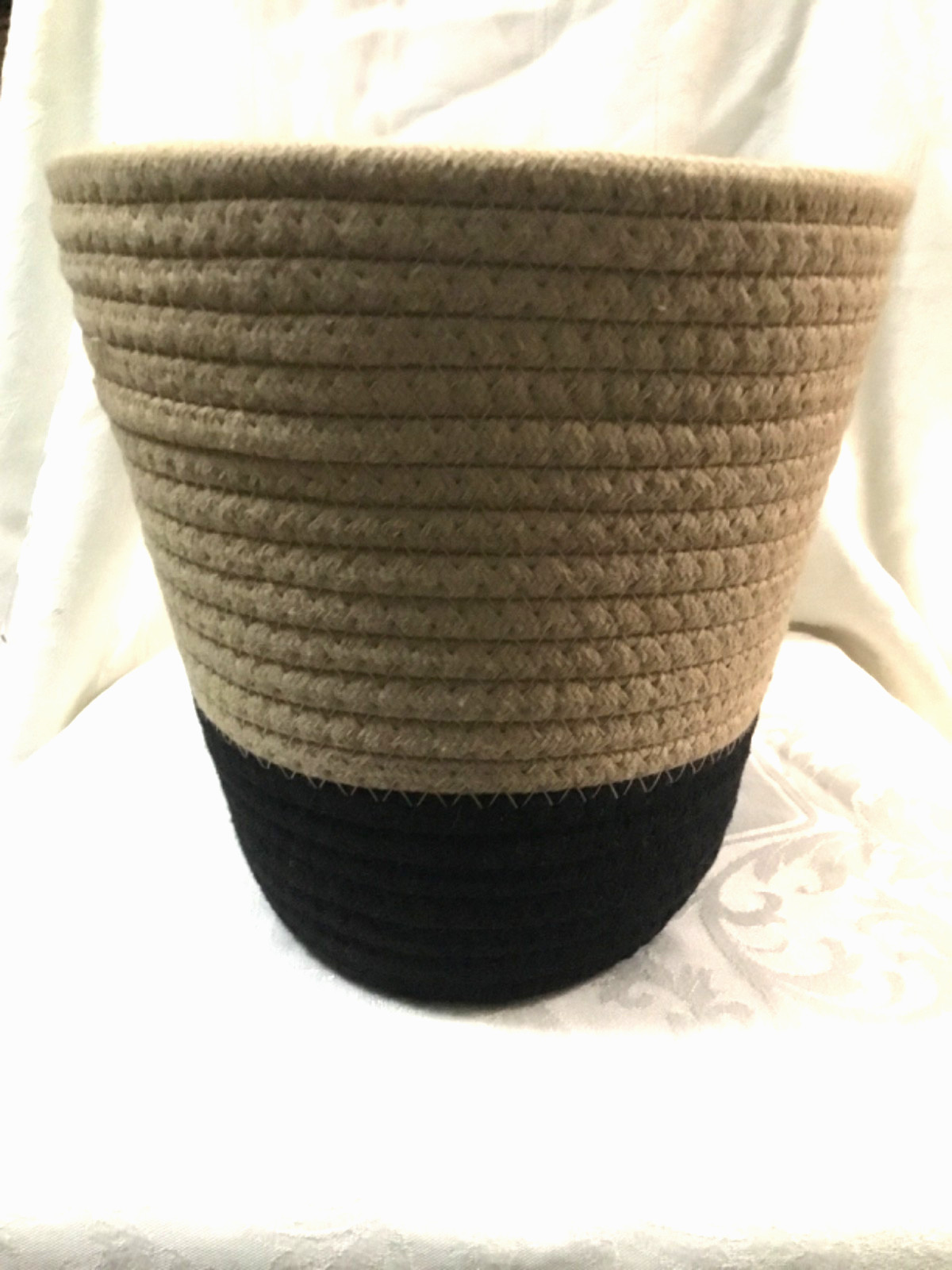 Oval Two Tone Natural Rope Woven Storage Organization Basket 13″ x 9″ x 9″ Tall