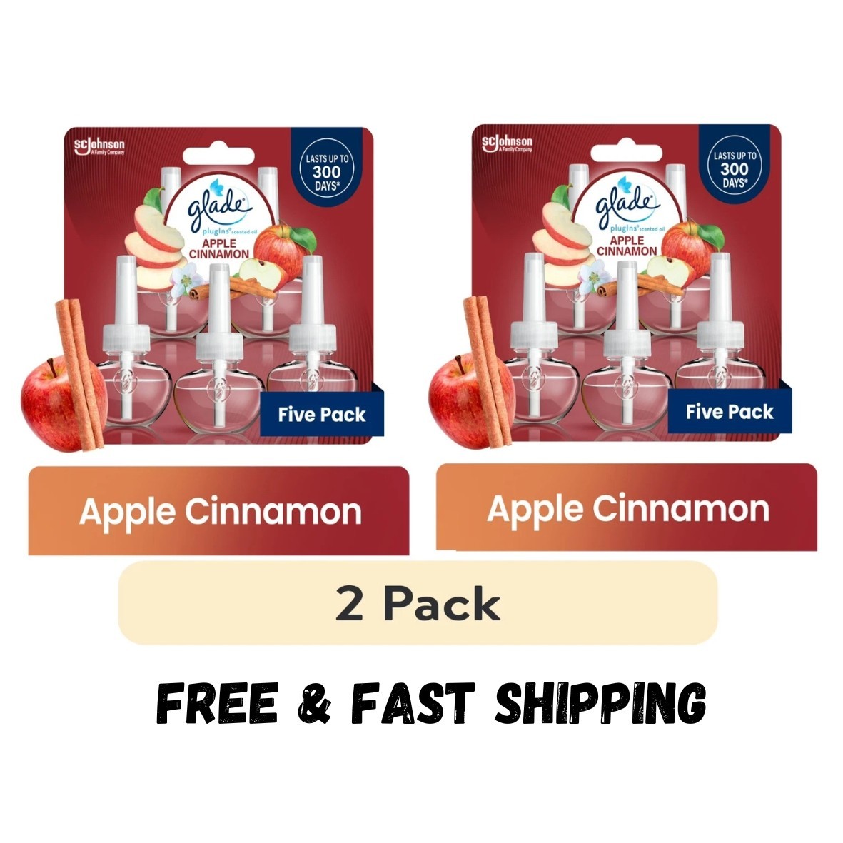 Glade PlugIns Scented Oil Refill 5 Refills Apple Cinnamon Air Freshener-2 Pack