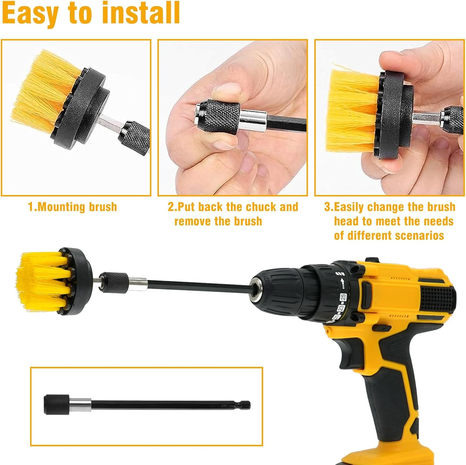 8 Pcs Drill Brush Attachment Set, Power Cleaning Scrub Brush Kit with Extend Lon