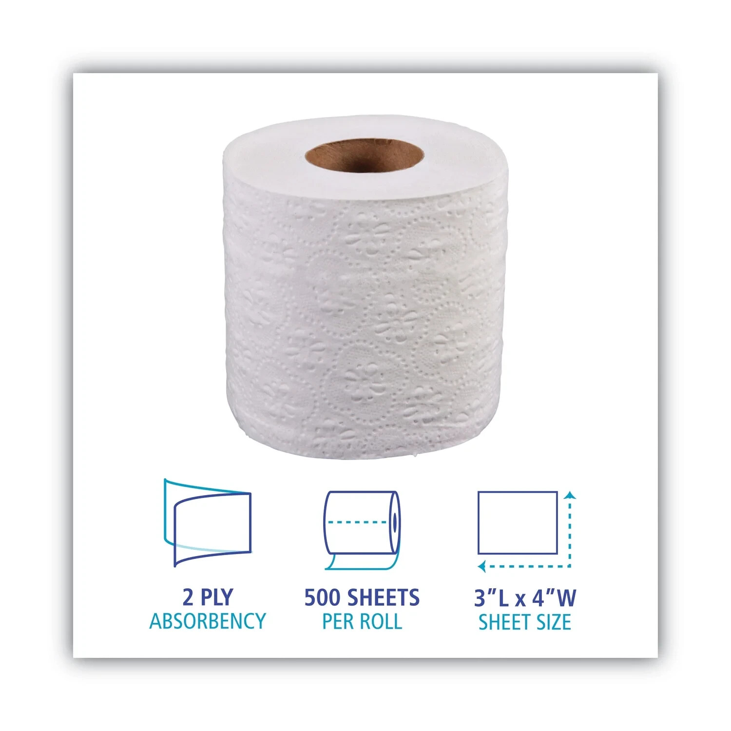 Boardwalk 2-Ply Toilet Tissue, 500 Sheets/Roll, 96 Rolls/Carton, Septic Safe