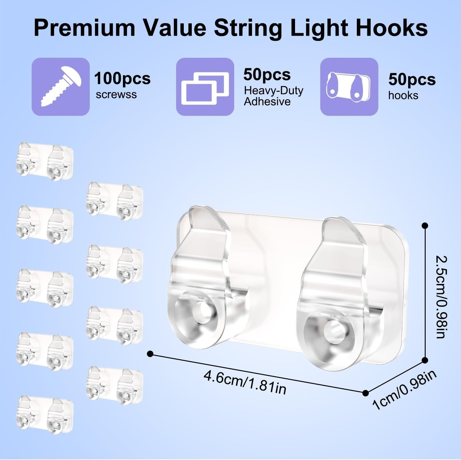 Outdoor Light Clips 50 Pcs Waterproof Adhesive Hooks with Screws for LED Lights