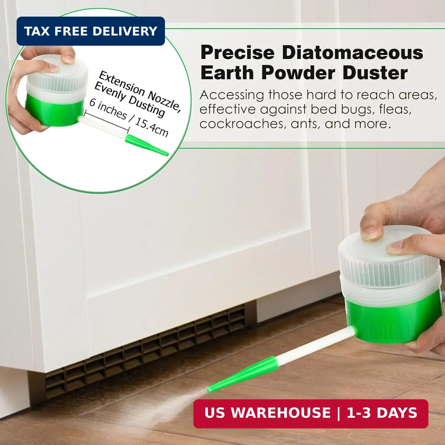 1 Pack Diatomaceous Earth Powder Duster 6in Nozzle Indoor Outdoor Sprayer Set