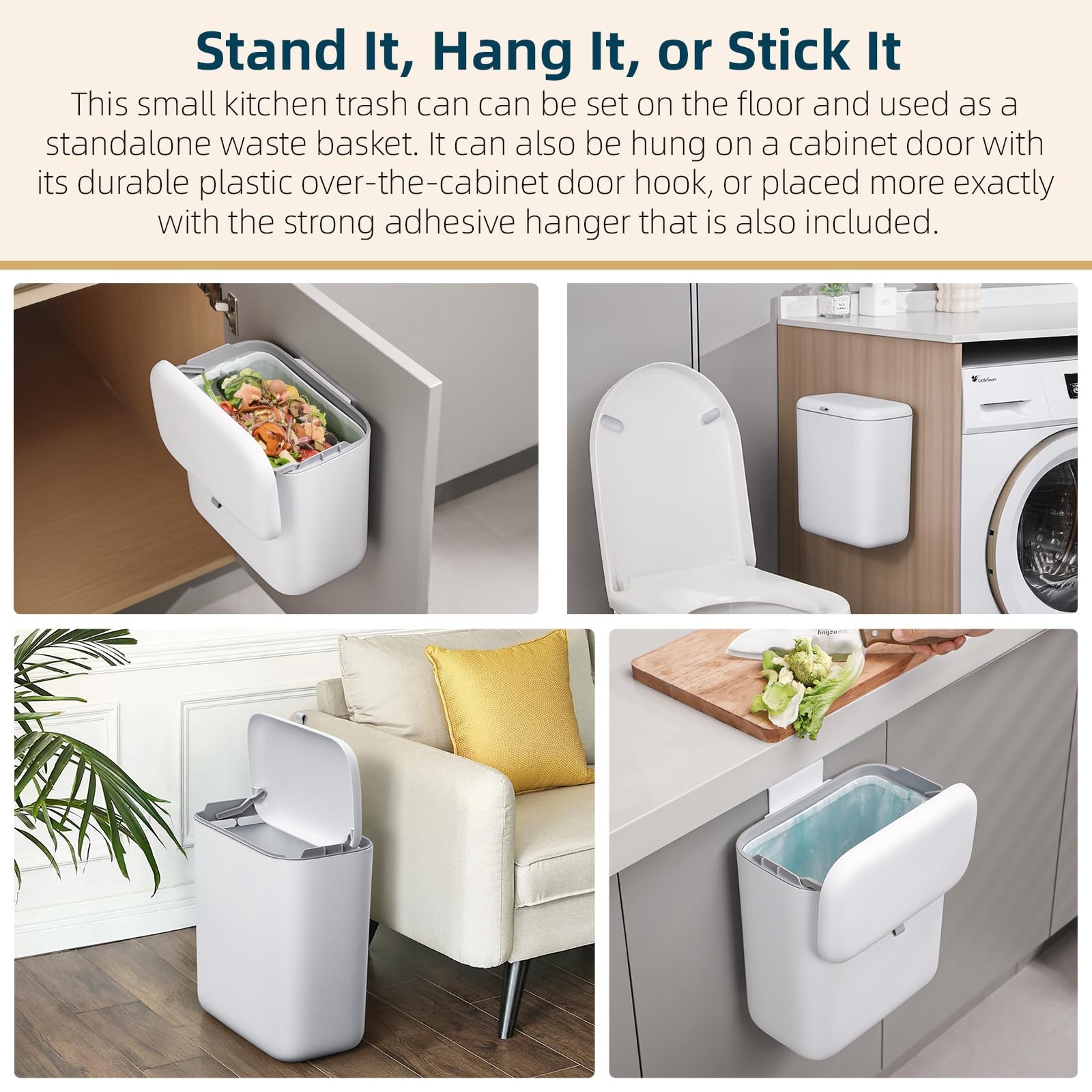 1.3 Gal 5L Matte White Hanging Small Compost Bin Countertop Under Sink
