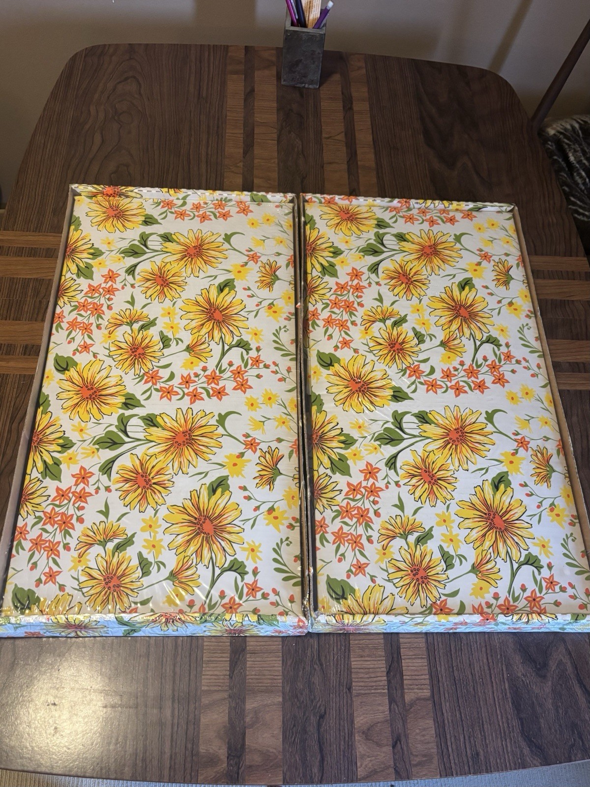 VTG 70s Cardboard Storage Box Pair Retro Flower Power Daisy NOS