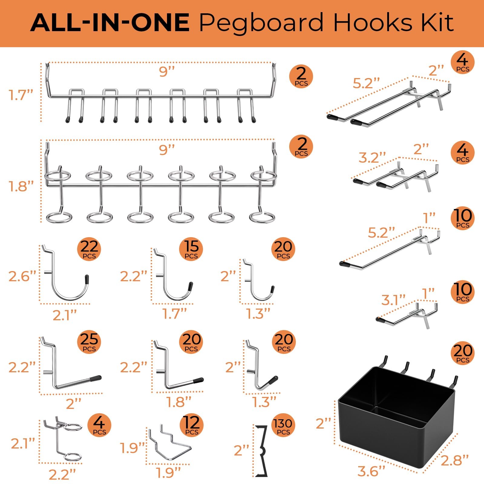 320 PCS Pegboard Accessories Organizer Kit Hooks 20 PCS Bins Fits 1/8 1/4 Inch