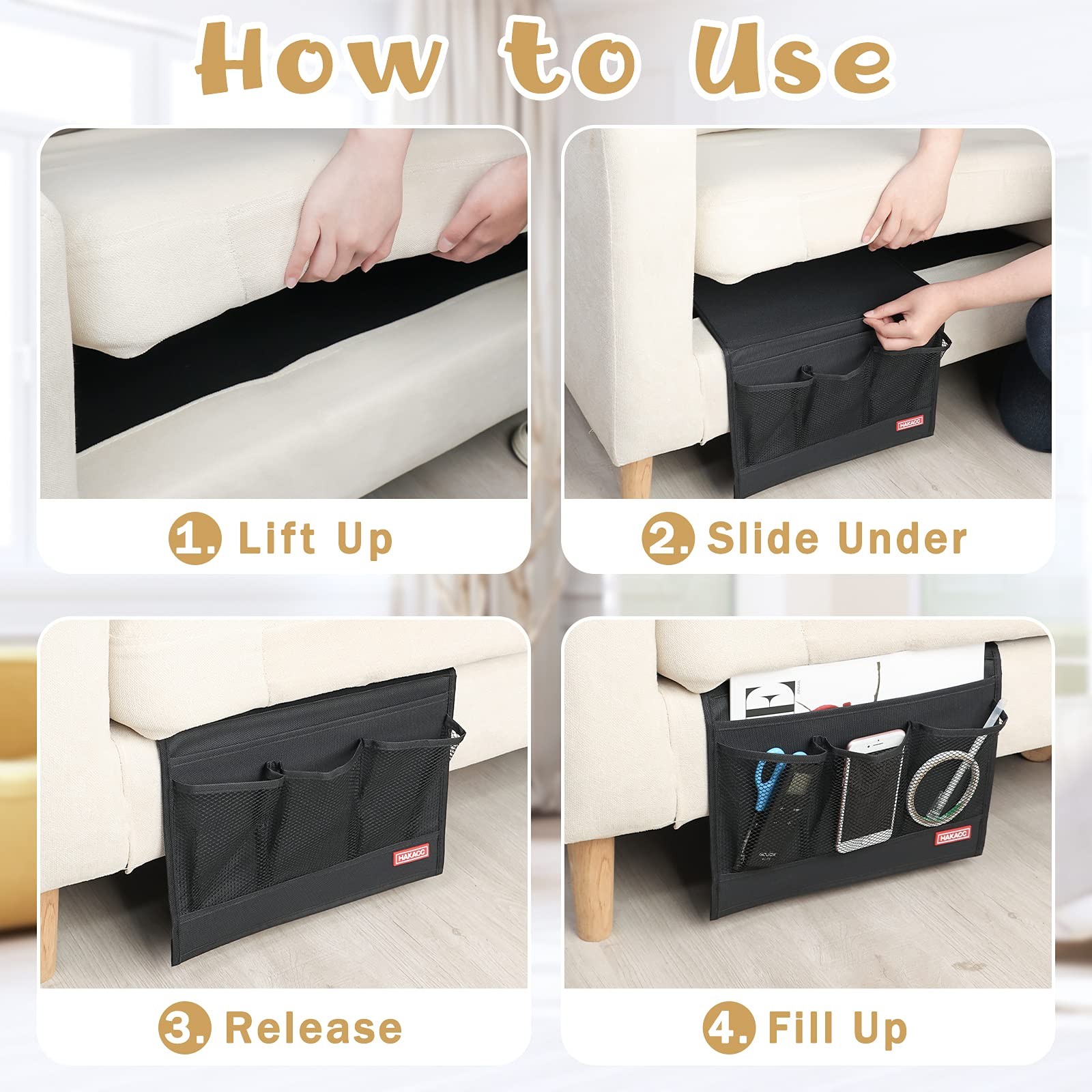 Bedside Storage Organizer with Pockets，Bedside Caddy,Remote Control Holder Ar…