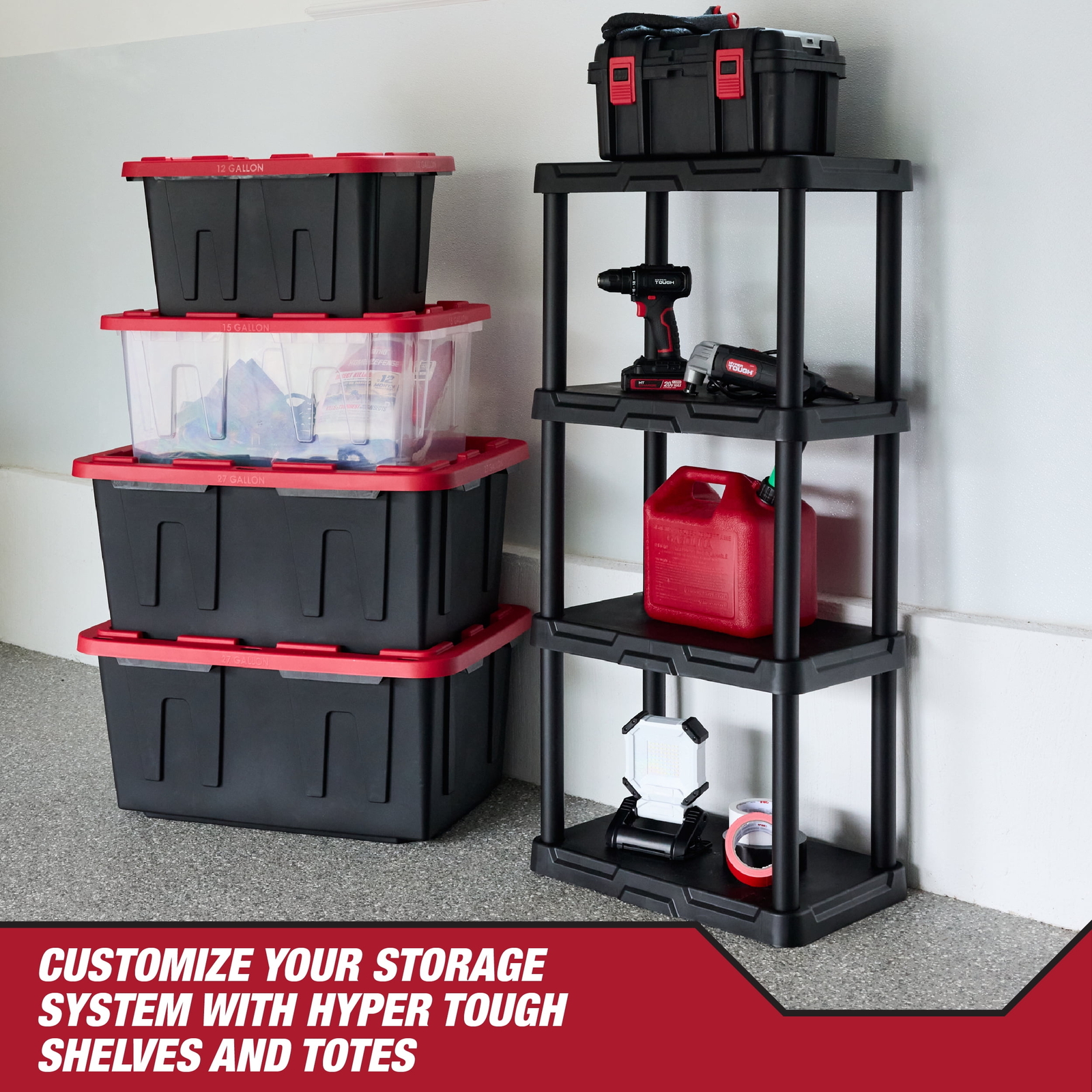 4-Shelf Black Plastic Storage Shelf, 22″ W x 14″ D x 47″ H,