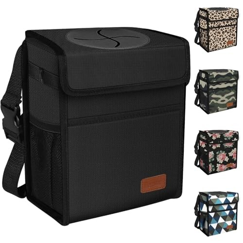 Leak Proof Car Trash Can with Lid – Waterproof Automotive 2.25 Gallons Black