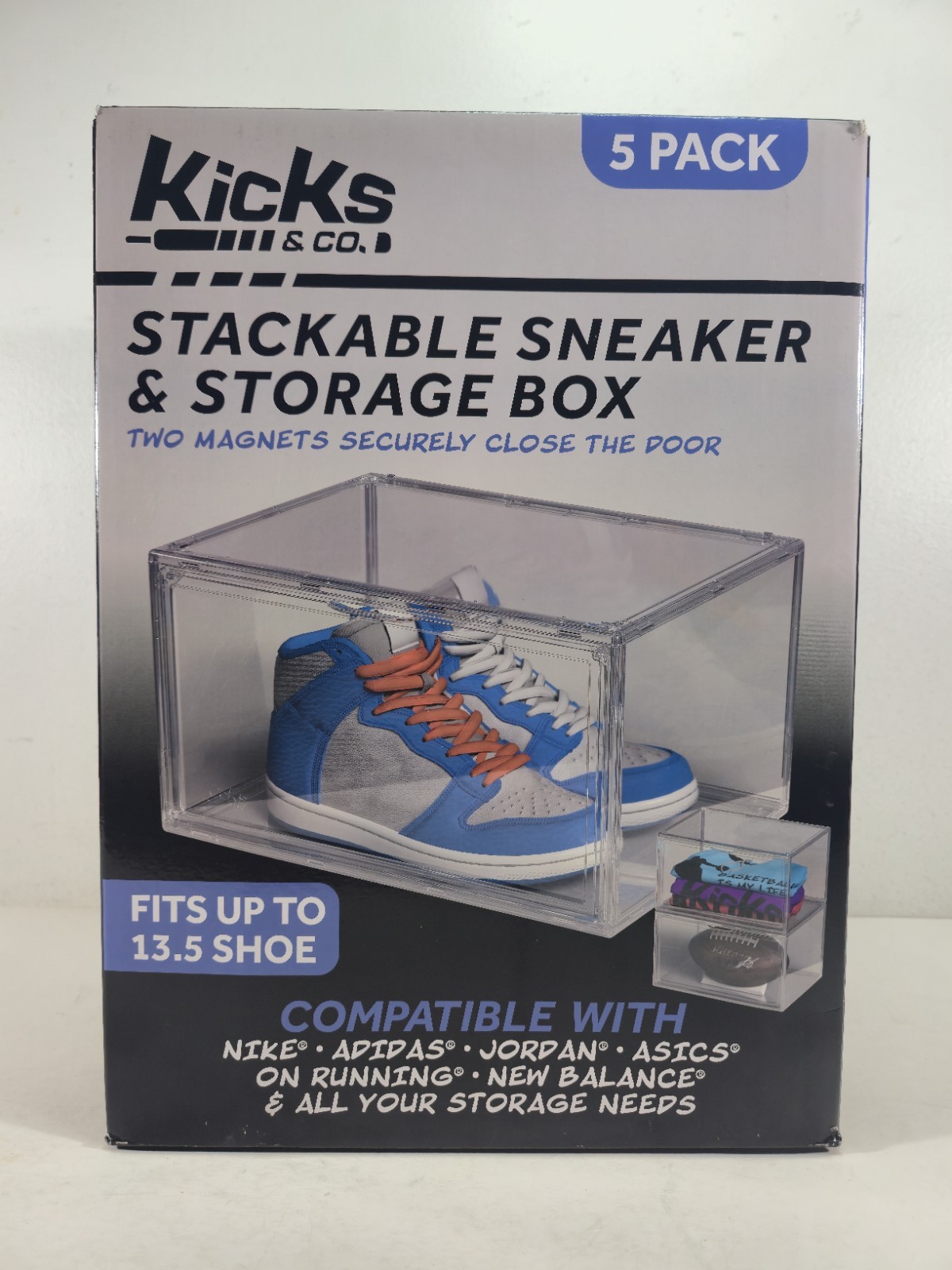 Kicks & Co. Stackable Clear Sneaker Shoe Storage Boxes 5-Pack 14x14x8