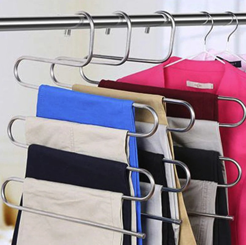 1 pc Stainless Steel Multi-Layer Pants Hanger – Space-Saving Closet Organizer