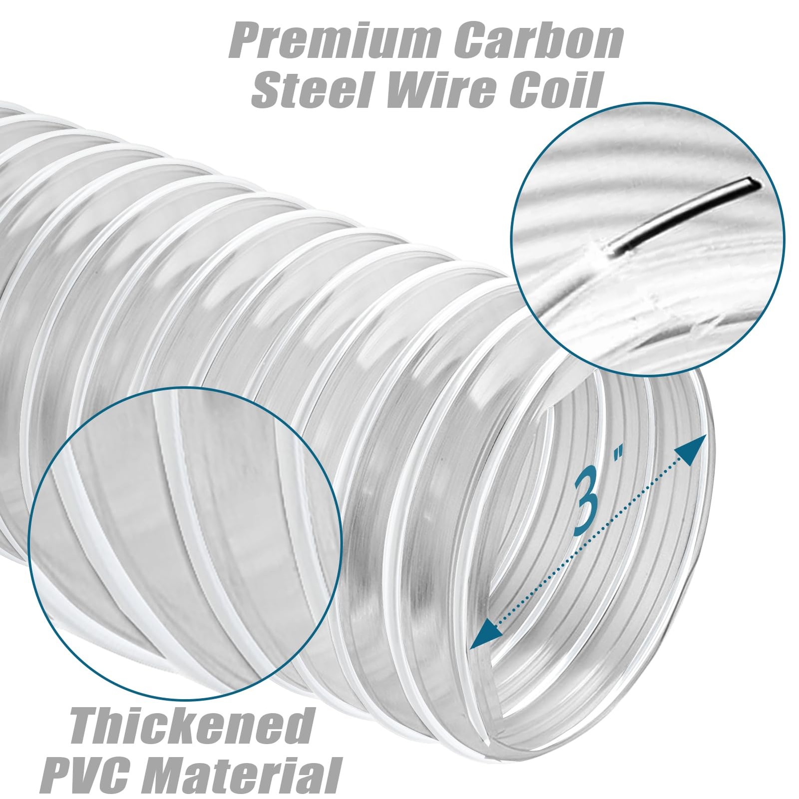 PVC Dust Collection Hose 3″ x 10′, Flexible Dust Collector Hose, Puncture Res…
