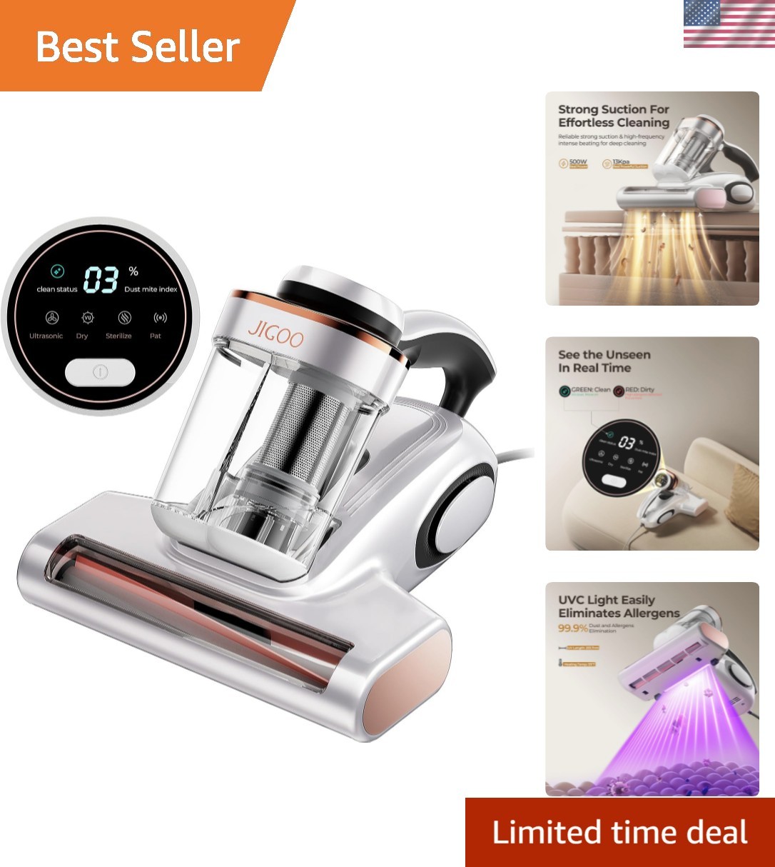 J300 Bed Vacuum Cleaner, Dust Sensor, Pet Hair, UV and Heat, Corded | Mattres…
