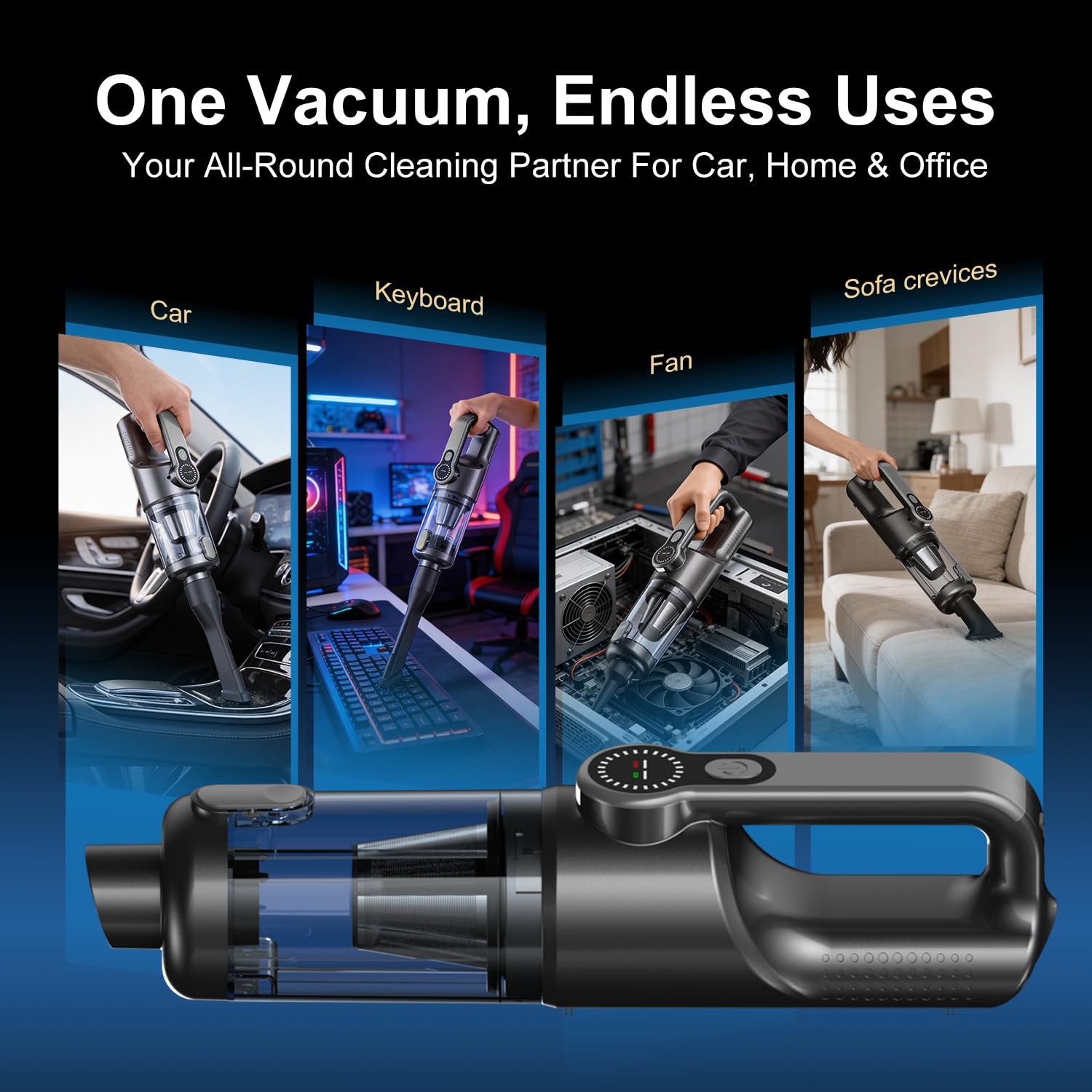 18000Pa Cordless Handheld Car Vacuum Cleaner – 35-Min Runtime, Light & LCD Sc…