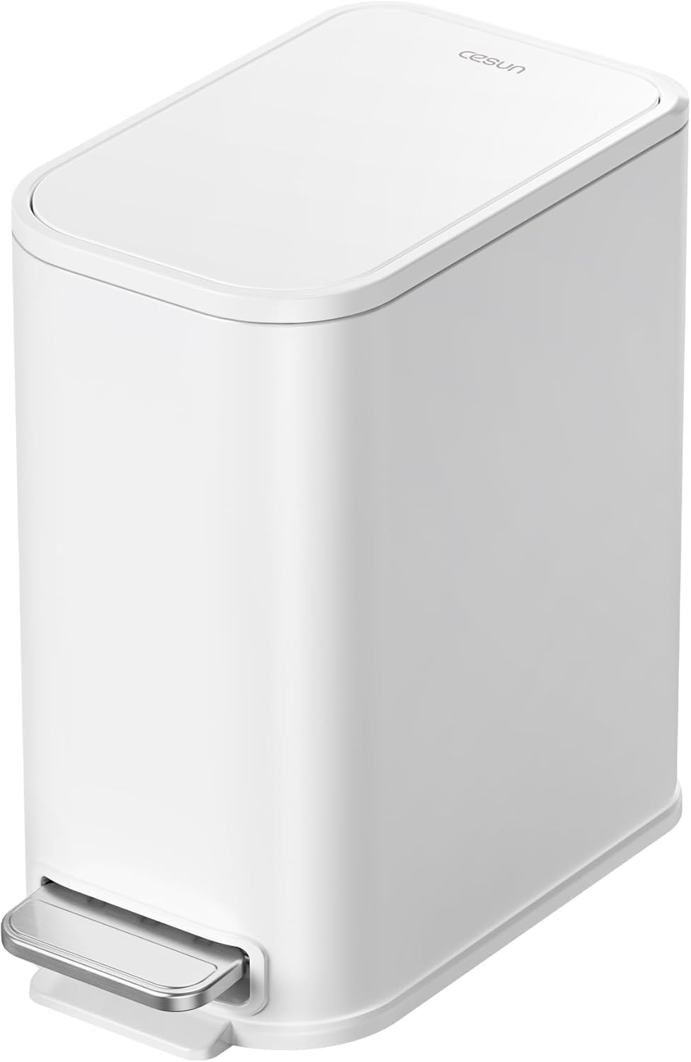 Small Bathroom Trash Can with Lid Soft Close & Pedal, 1.3 Gal, White | Removable