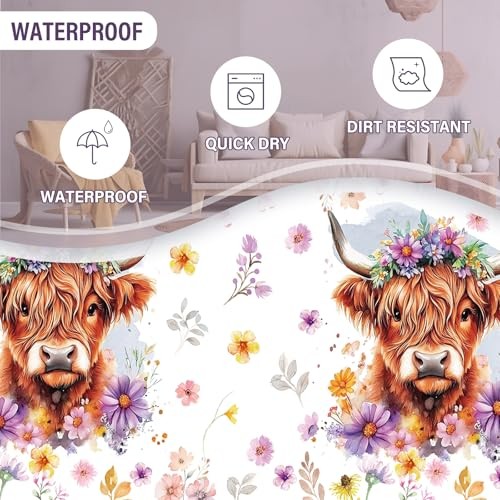 Highland Cow Laundry Basket, 43L Round Oxford Cloth Flower Highland Cattle