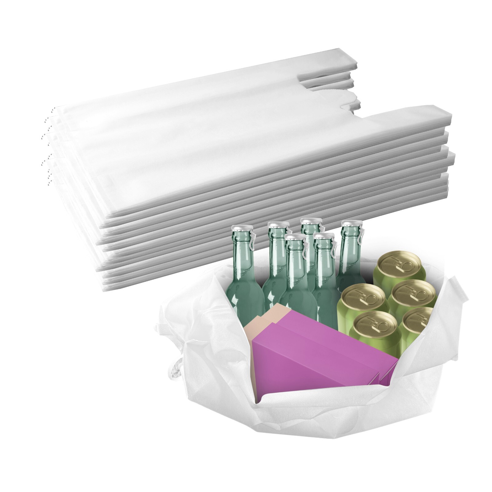 Non Woven T-Shirt Shopping Grocery Bags White Reusable Large USA MADE 600pcs