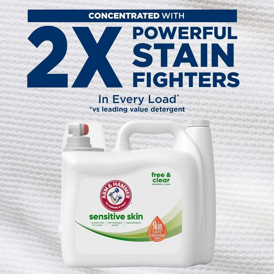 ARM & HAMMER Sensitive Skin Free Clear, 170 Loads Liquid Laundry Detergent, 170