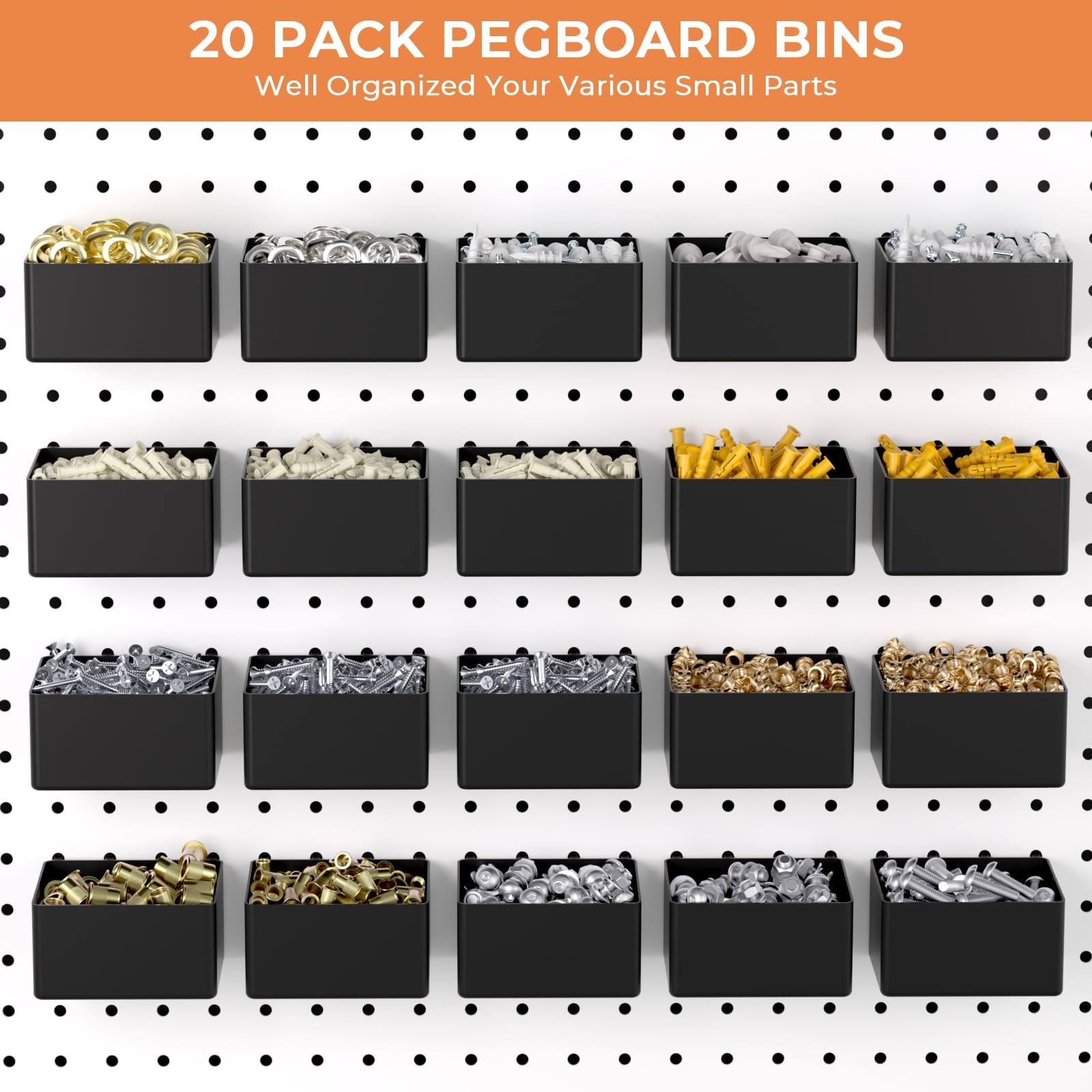 320PCS Pegboard Accessories Organizer Kit Hooks 20PCS Bins Fit 1/8 or 1/4 inch