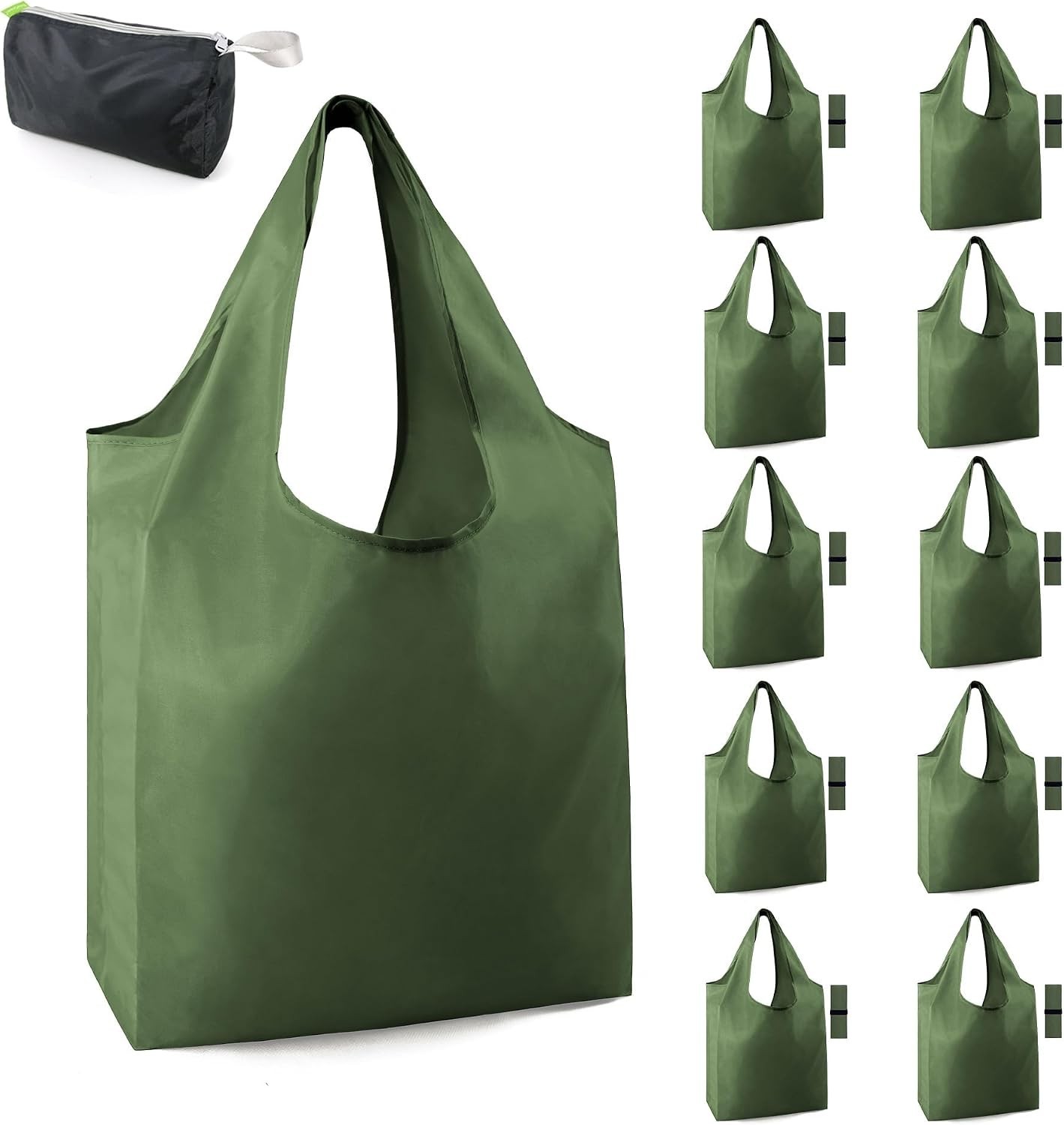 Reusable Grocery Bags Bulk 10 Pack Large 50LBS Polyester Folding Durable