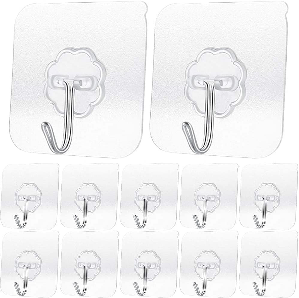 8 PCS Transparent Adhesive Wall Hooks 30 lb Max Heavy Duty Waterproof Office