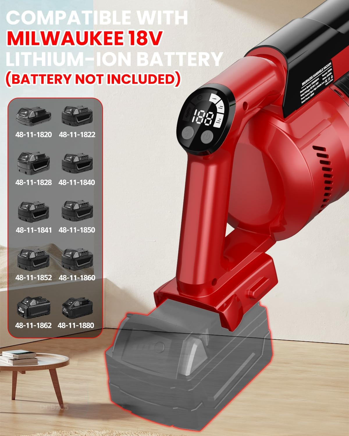 Cordless Vacuum Cleaner for Milwaukee M18 Battery, 7-In-1 Lightweight Stick Vacu